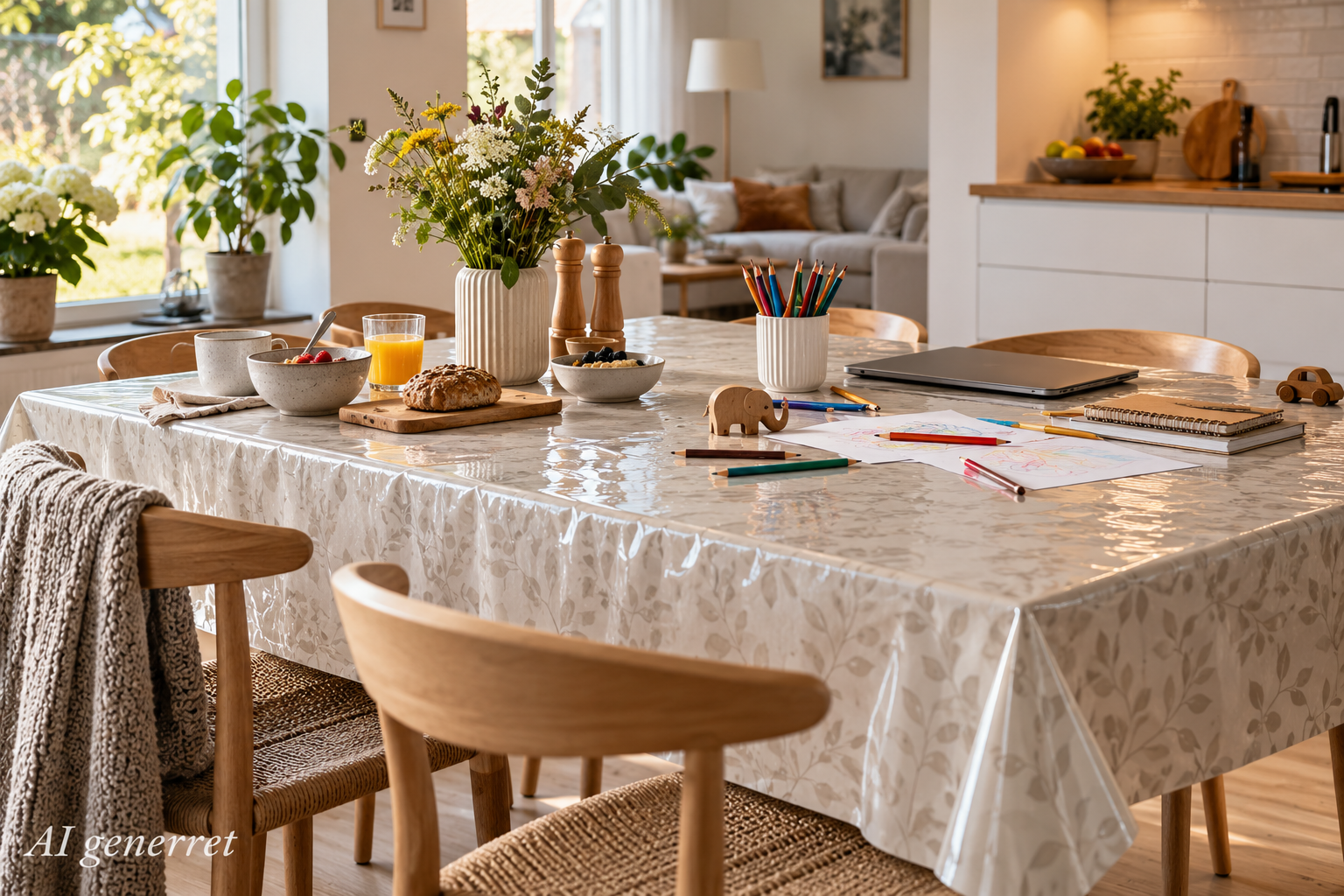 Akryldugen er perfekt til spisebordets dobbeltliv i børnefamilien